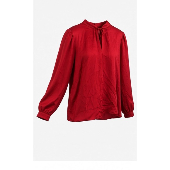 1.STATE Tops - 1.  STATE Red Long Sleeve Blouse XXL Keyhole Mock Neck Satin Polyester